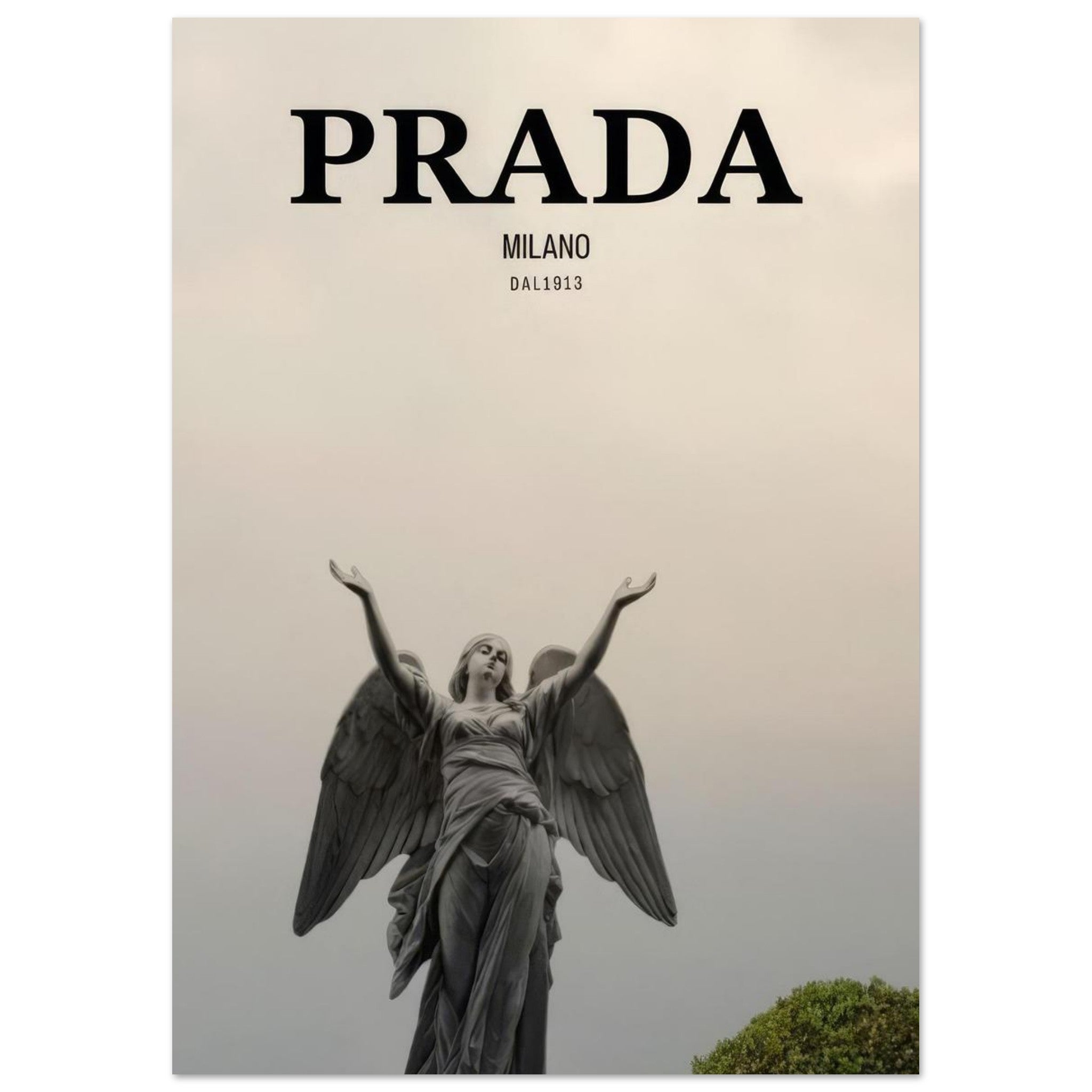 Minimalist PRADA Milano Angel Statue Typography Poster – 24posters