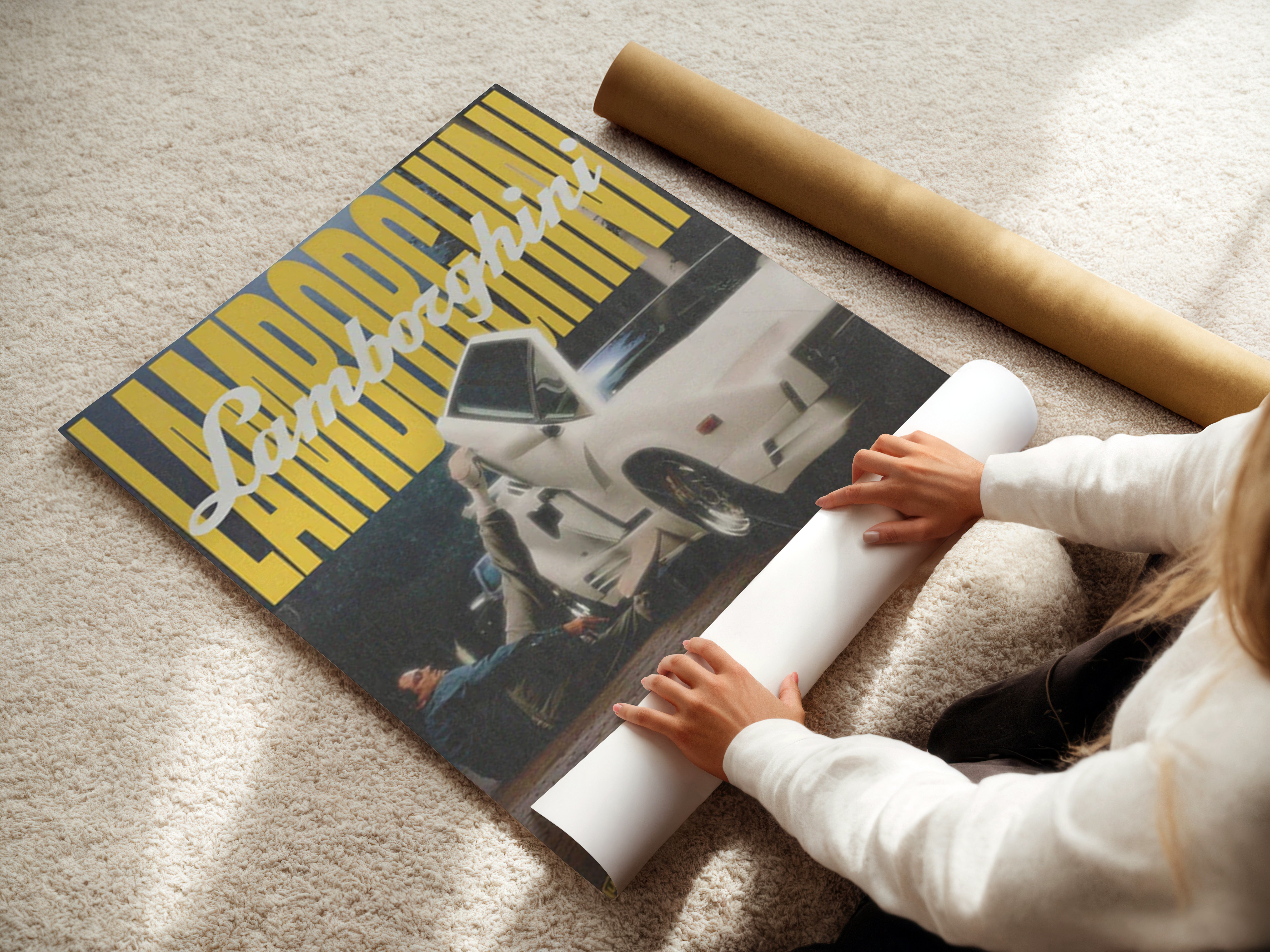 Retro Supercar Wall Art – Yellow & White