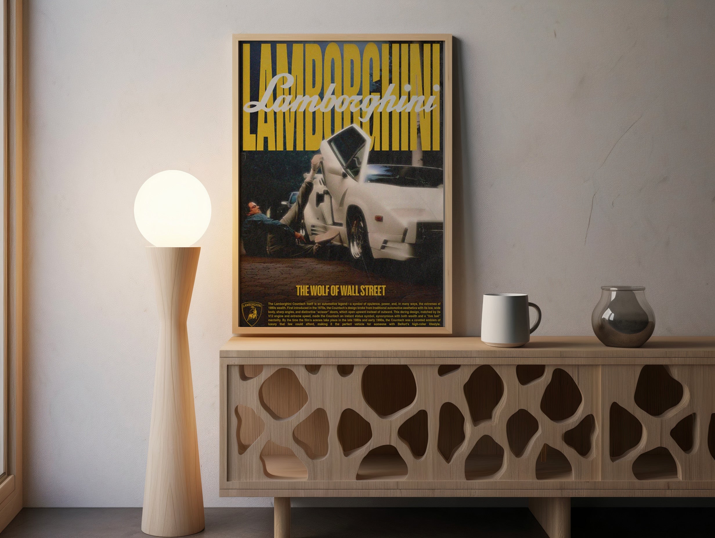 Retro Supercar Wall Art – Yellow & White