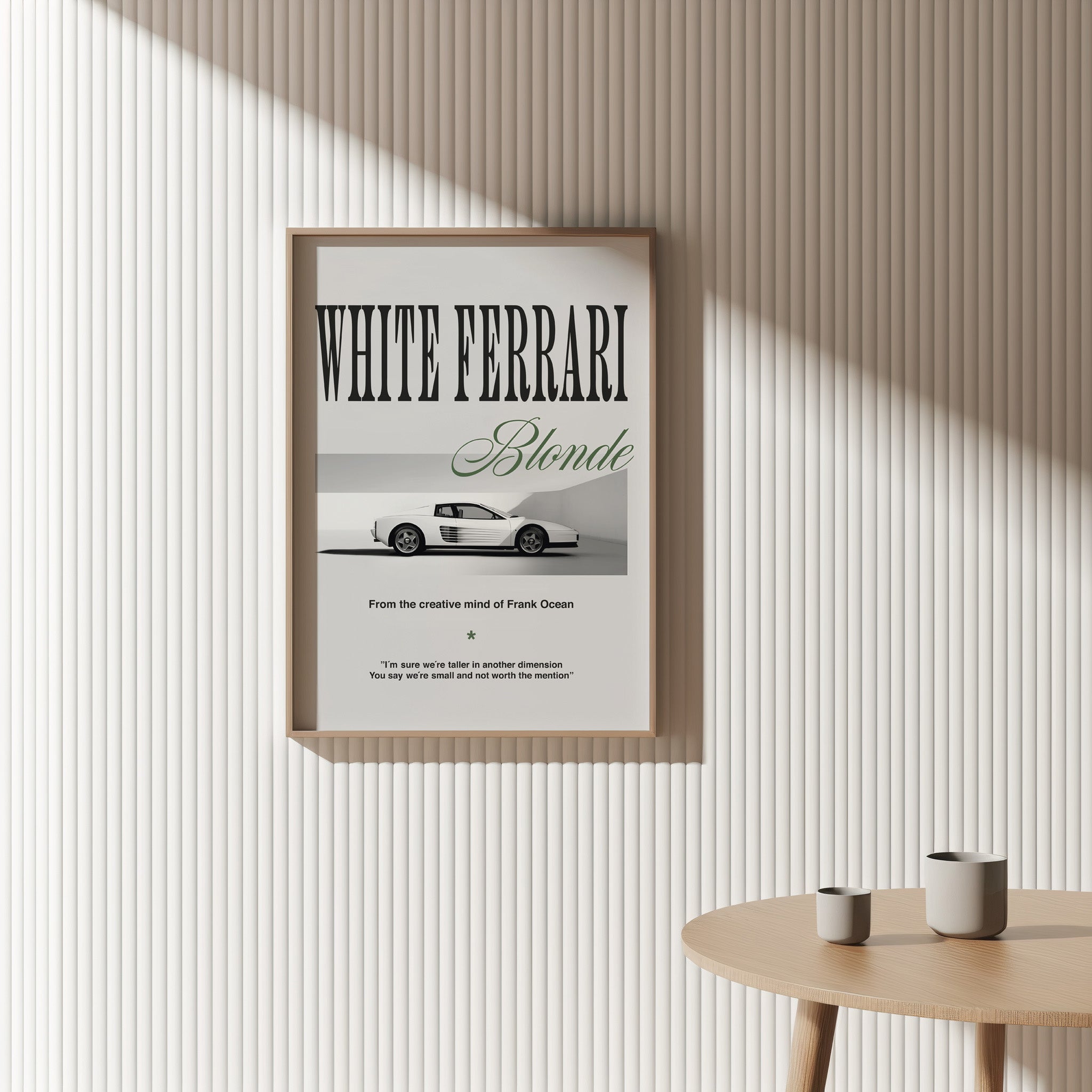 White Ferrari Poster – Minimalist Blonde-Inspired Design