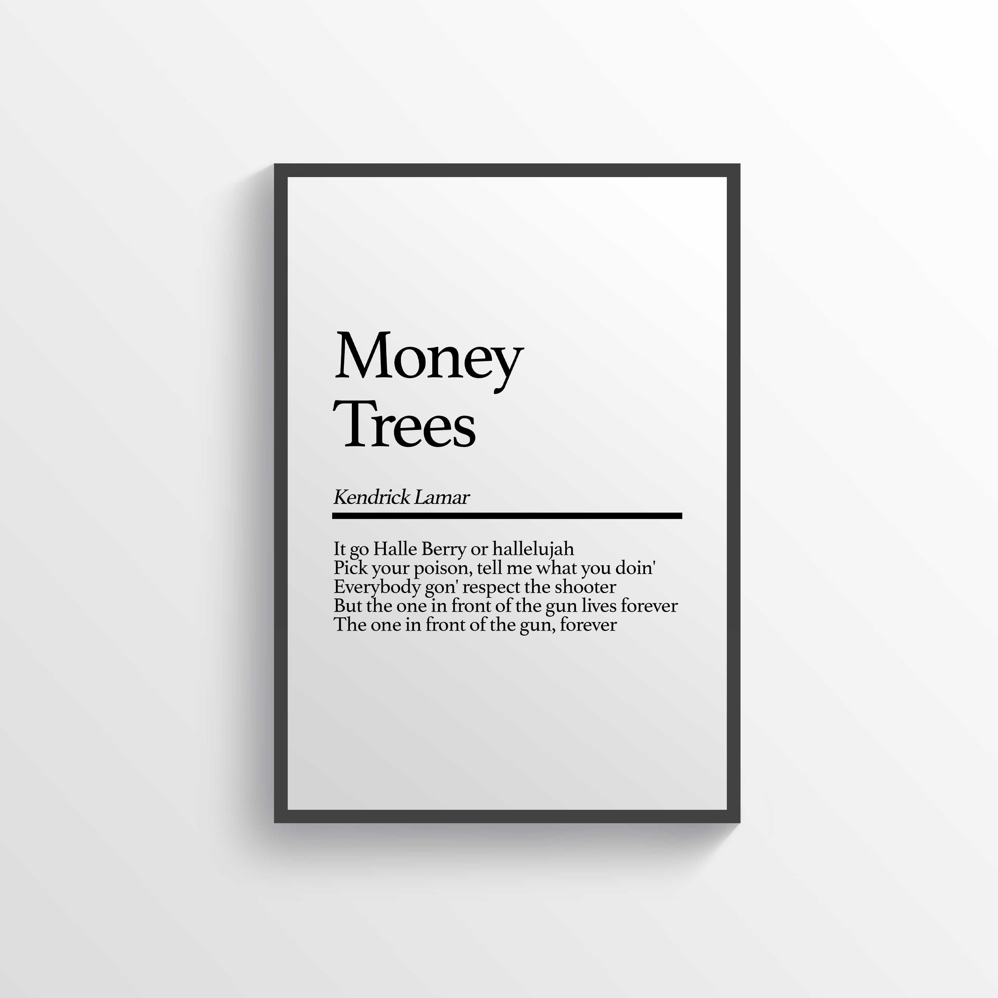 kendrick lamar money trees cover Money Trees Kendrick Lamar Typography Lyrics Poster – 24posters