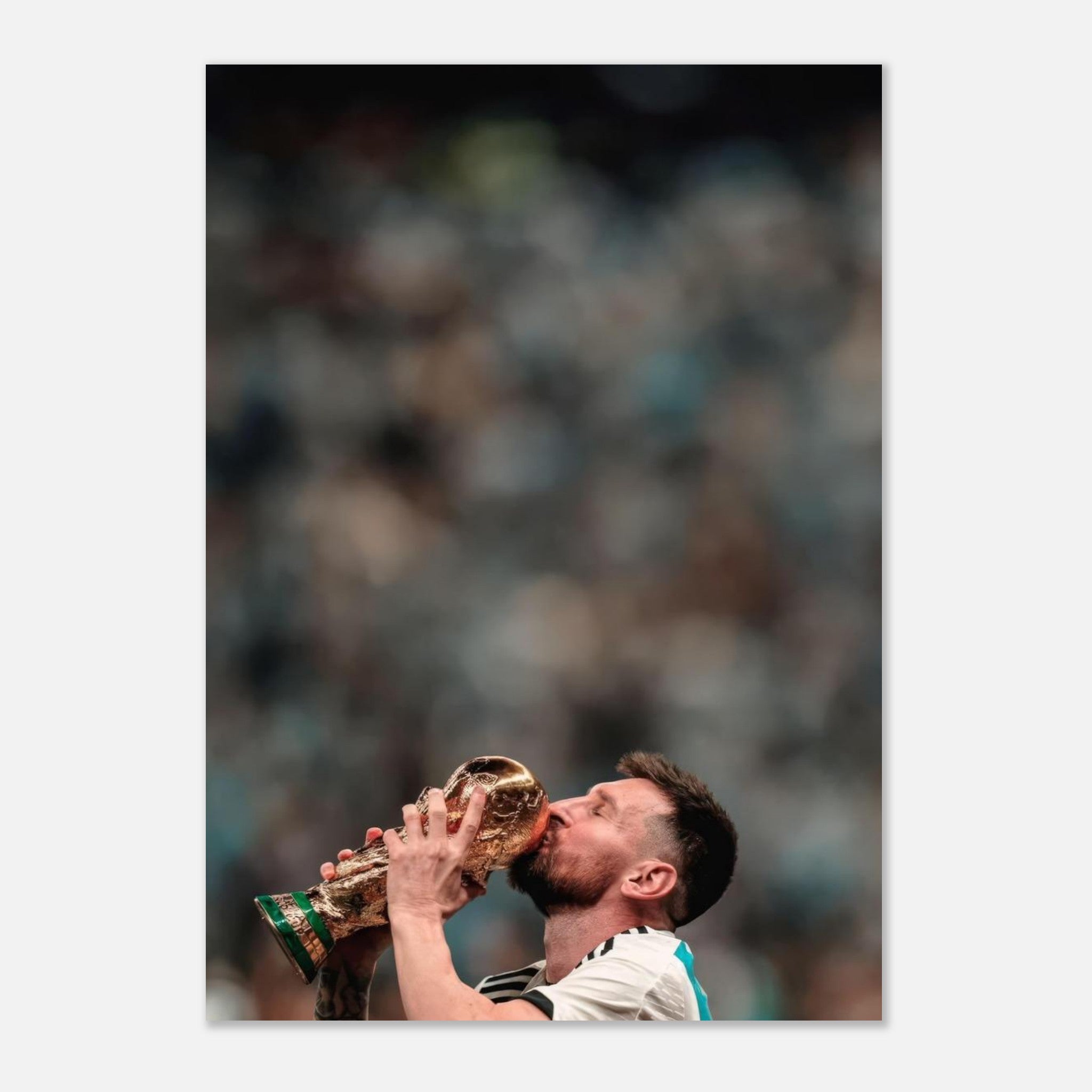 Messi Kissing World Cup Trophy Argentina Celebration Poster