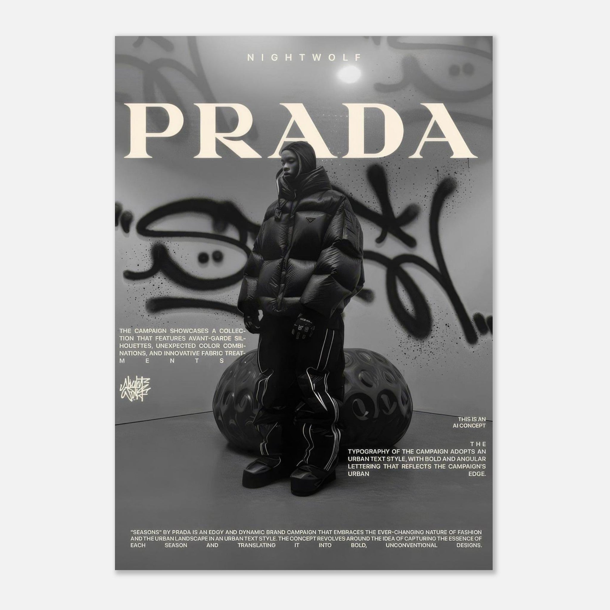 PRADA Nightwolf Monochrome Urban Fashion Poster – 24posters