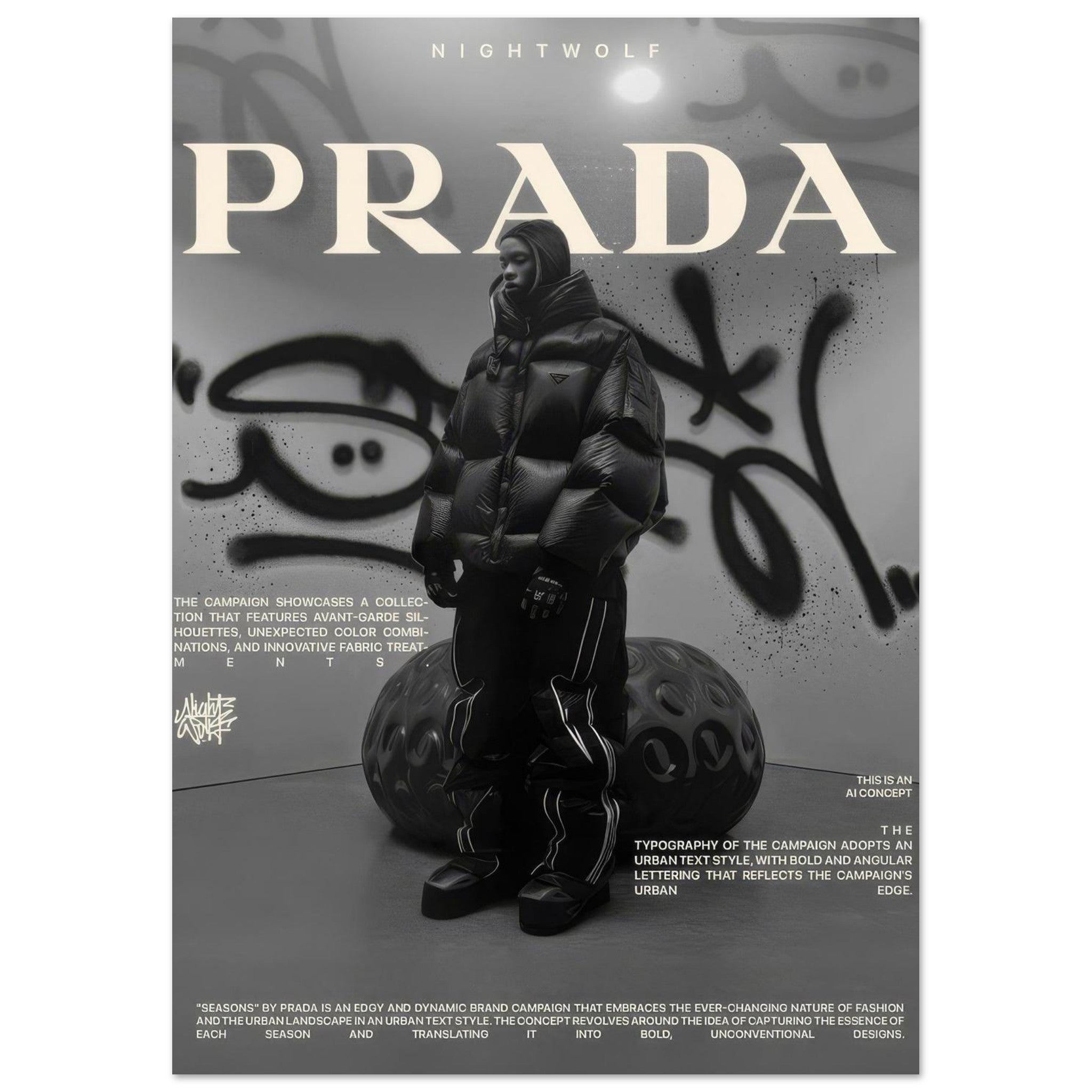 PRADA Nightwolf Monochrome Urban Fashion Poster – 24posters