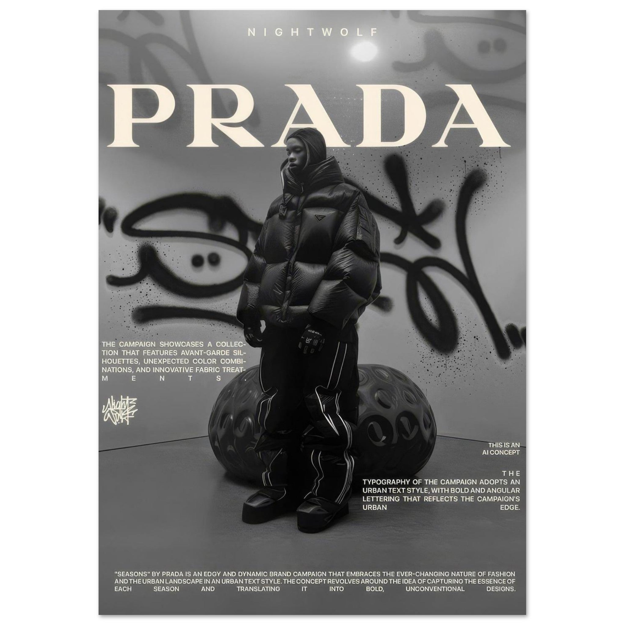 PRADA Nightwolf Monochrome Urban Fashion Poster – 24posters