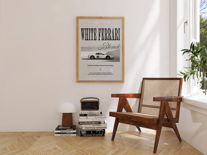 White Ferrari Poster – Minimalist Blonde-Inspired Design