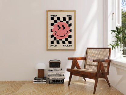 Who The F*ck Cares Poster – Bold Retro Grunge Wall Art