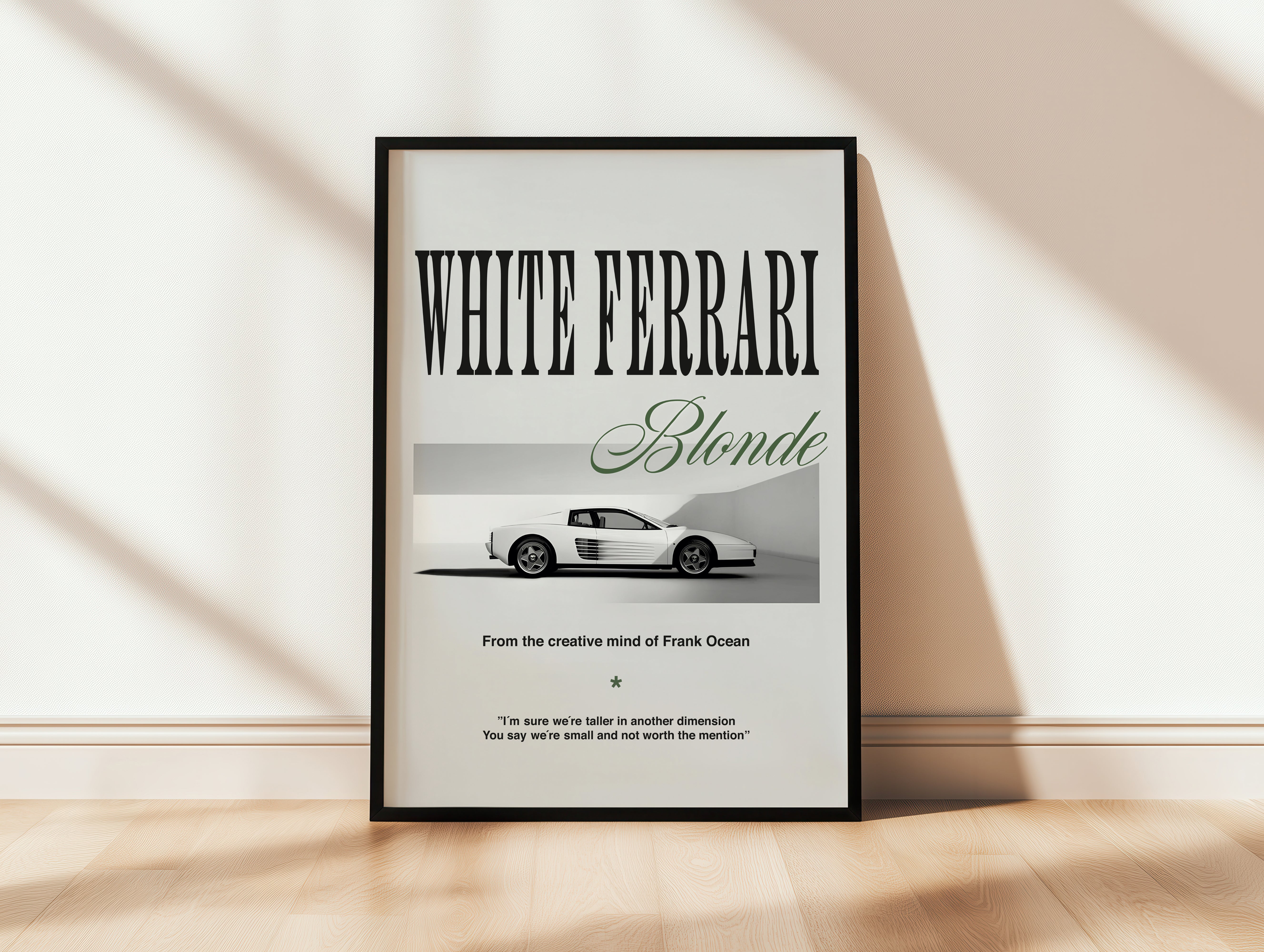 White Ferrari Poster – Minimalist Blonde-Inspired Design