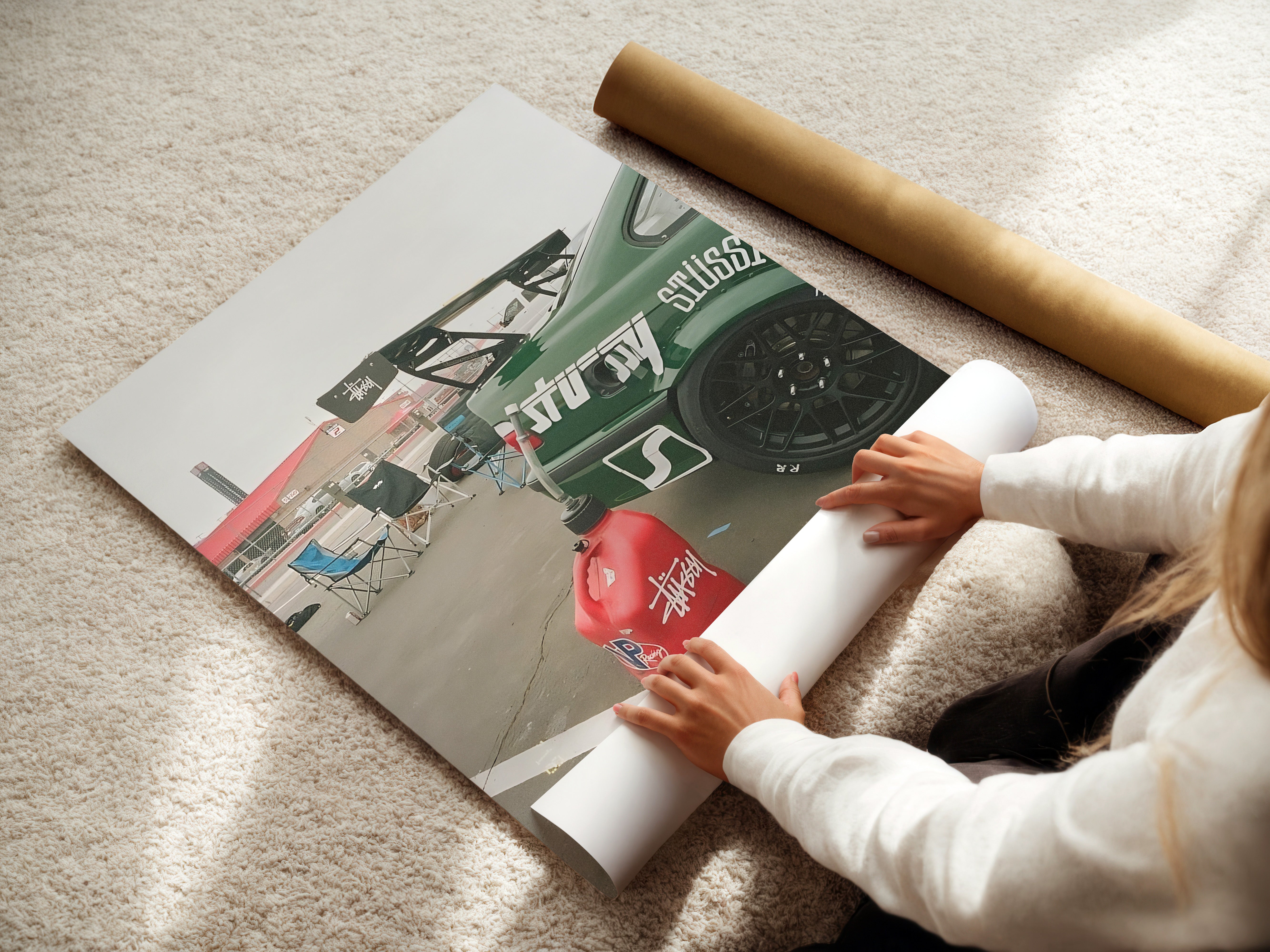 Stüssy Branded Green Race Car Paddock Poster – 24posters