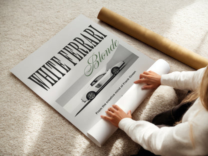 White Ferrari Poster – Minimalist Blonde-Inspired Design