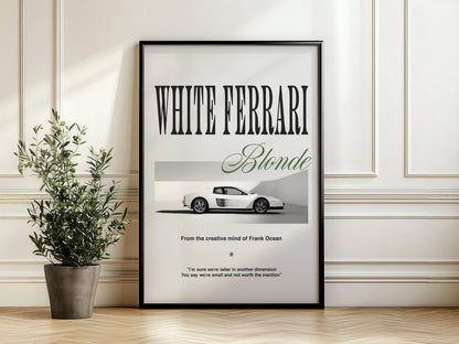 White Ferrari Poster – Minimalist Blonde-Inspired Design