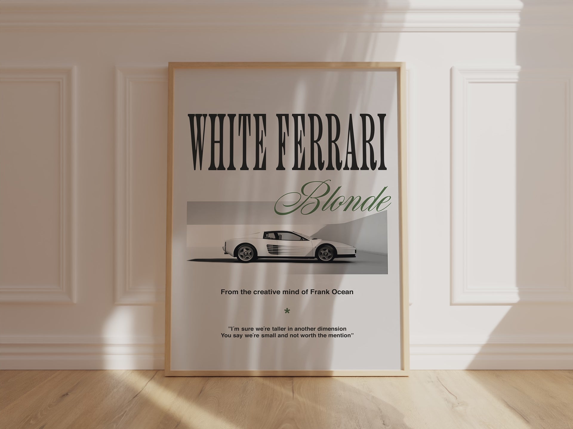 White Ferrari Poster – Minimalist Blonde-Inspired Design